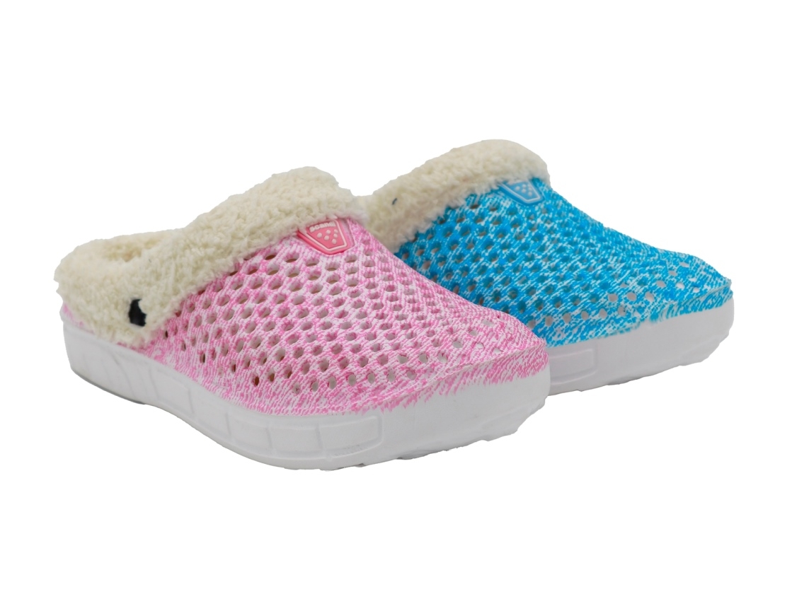 .Da.-Clog, EVA, mit kl. Löchern, ohne Riemen, Warmfutter, pink+blau