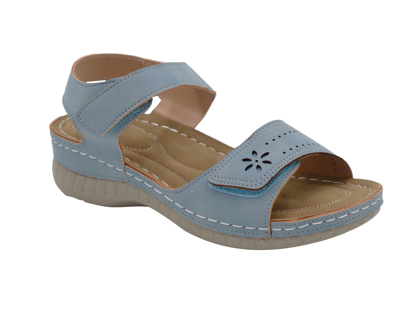 .Da.-Sandalette, PU-Sohle, 2x Klettverschl., Lochmuster, PU, hl.blau