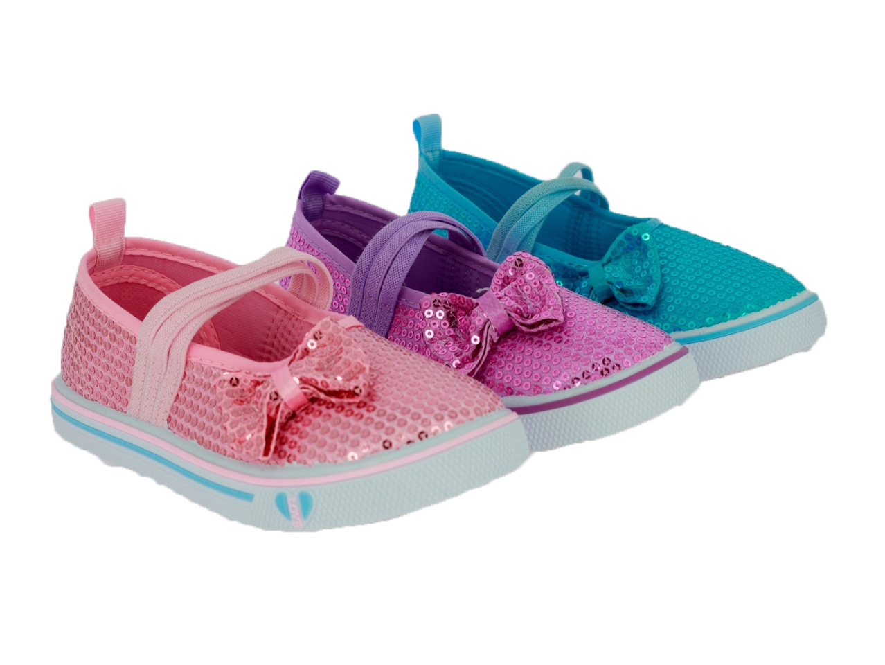 .Ki.-Schuh, PVC-Sohle, mit Schleife+Pailletten, Gummizug mittig, Textil, pink+blau+lila