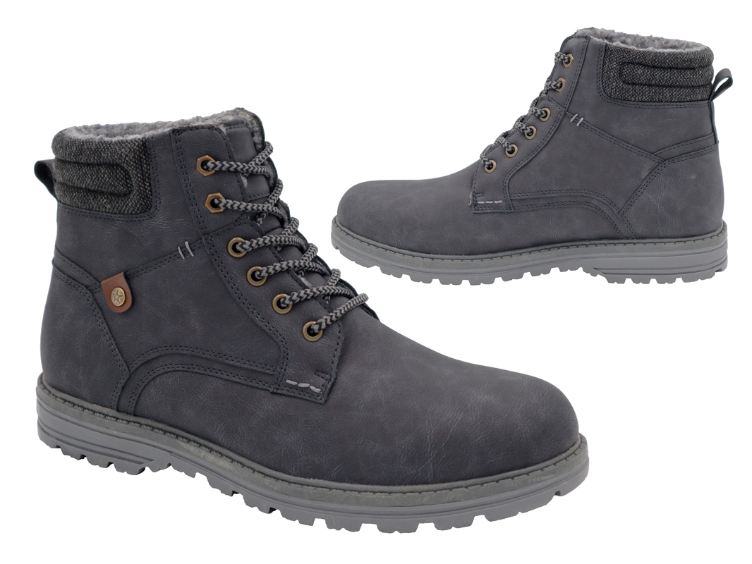 .He.-Knöchelschuh, TPR-Sohle, Schnürer, Ziernähte, Warmfutter, PU, grau