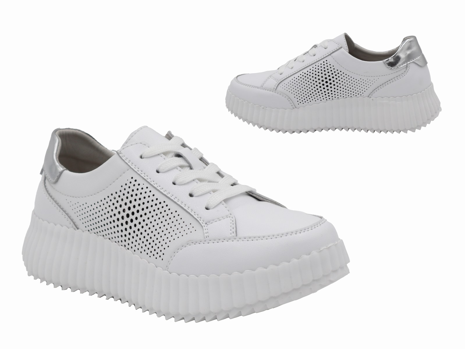.Da.-Schuh, Gummi-Sohle, Schnürung, Lochmuster, Lederinnensohle, Leder/Wildleder, weiß