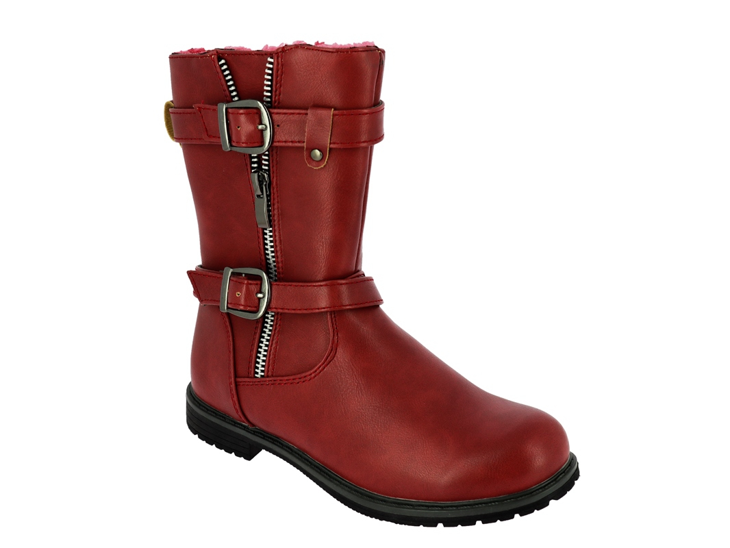.Mäd.-Stiefel, TPR-Sohle, seitl. Reißverschl., Warmfutter, Zierreißverschl. und 2 Schnallen, bordeaux