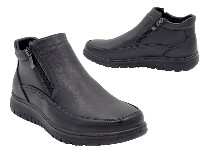 .He.-Knöchelschuh, PU-Sohle, 2x Reißverschl., leicht gefüttert, PU, schwarz