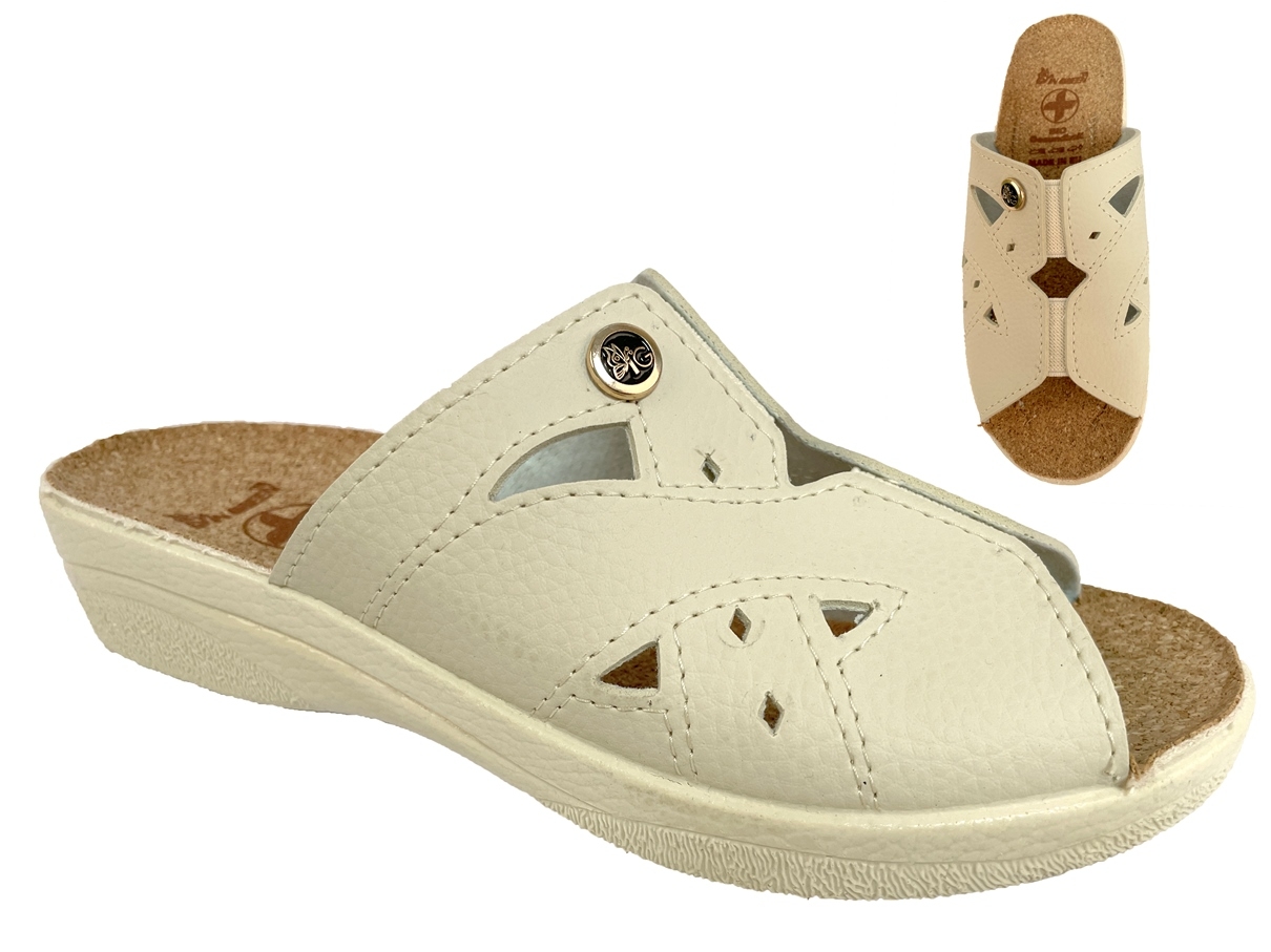 .Da.-Pantolette, PU-Sohle, 2x Gummizug, Lochmuster, beige
