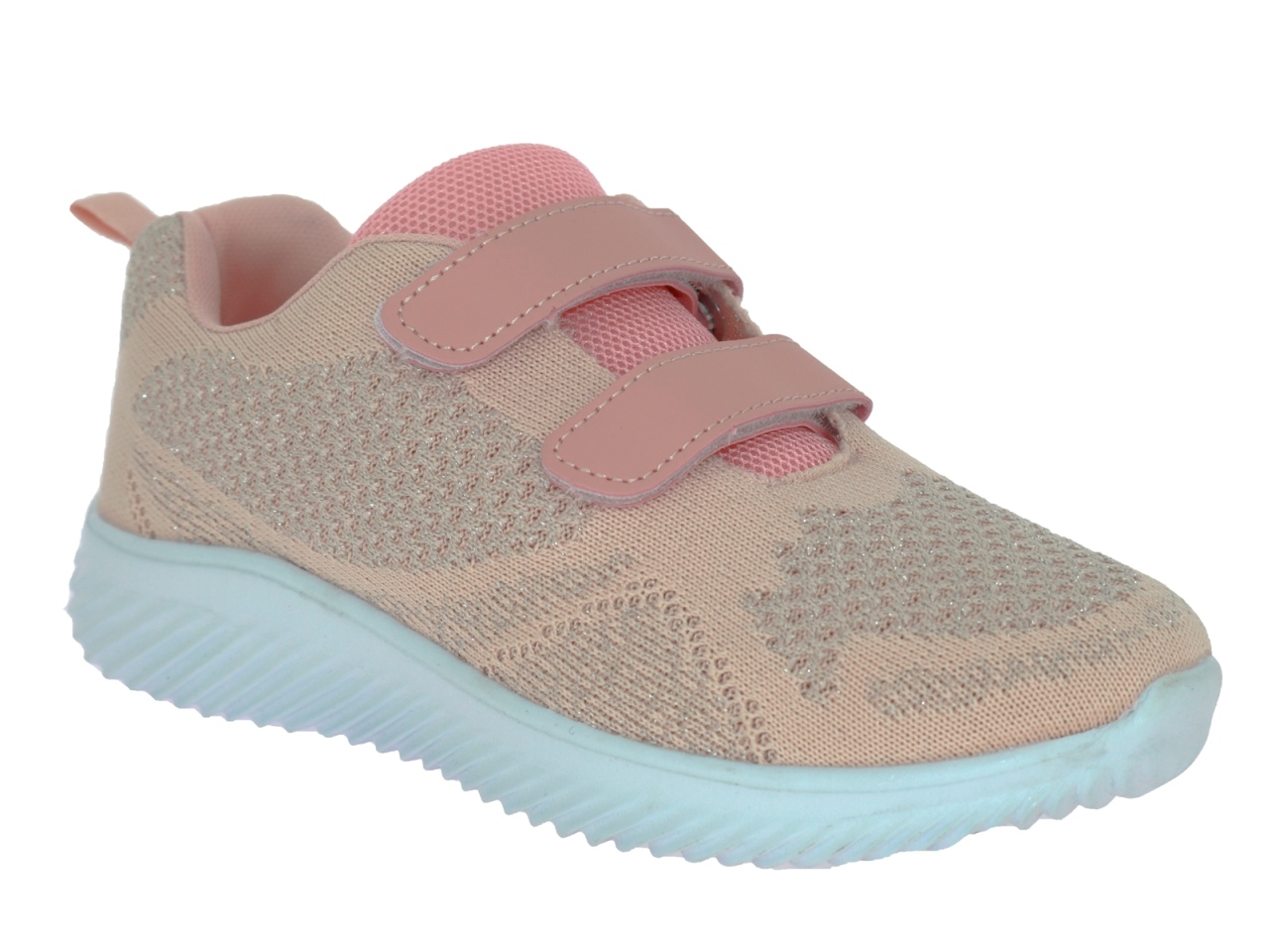 .Da.-Sportschuh, EVA-Sohle, 2x Klettverschluß, Strick, mit Silberfäden, orange