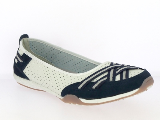 .Da.-Ballerina, TPR-Sohle, Slipper, kl. Löcher, gekreuzte Bänder vorn, Leder, weiß-navy