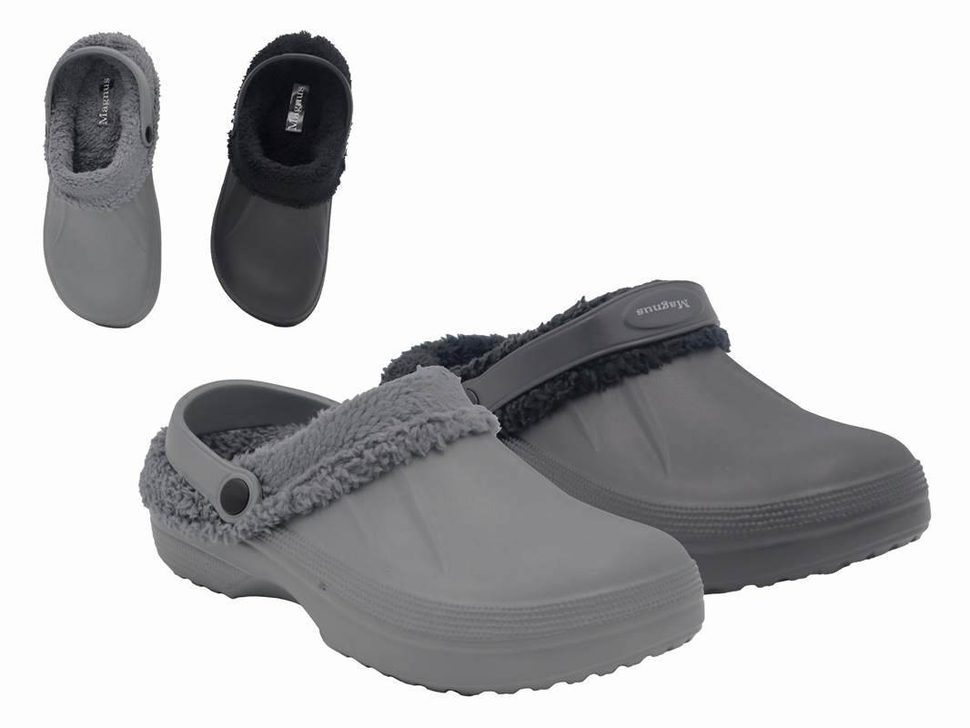 .He.-EVA Clogs, geschlossen, mit Riemen, Warmfutter, grau+schwarz