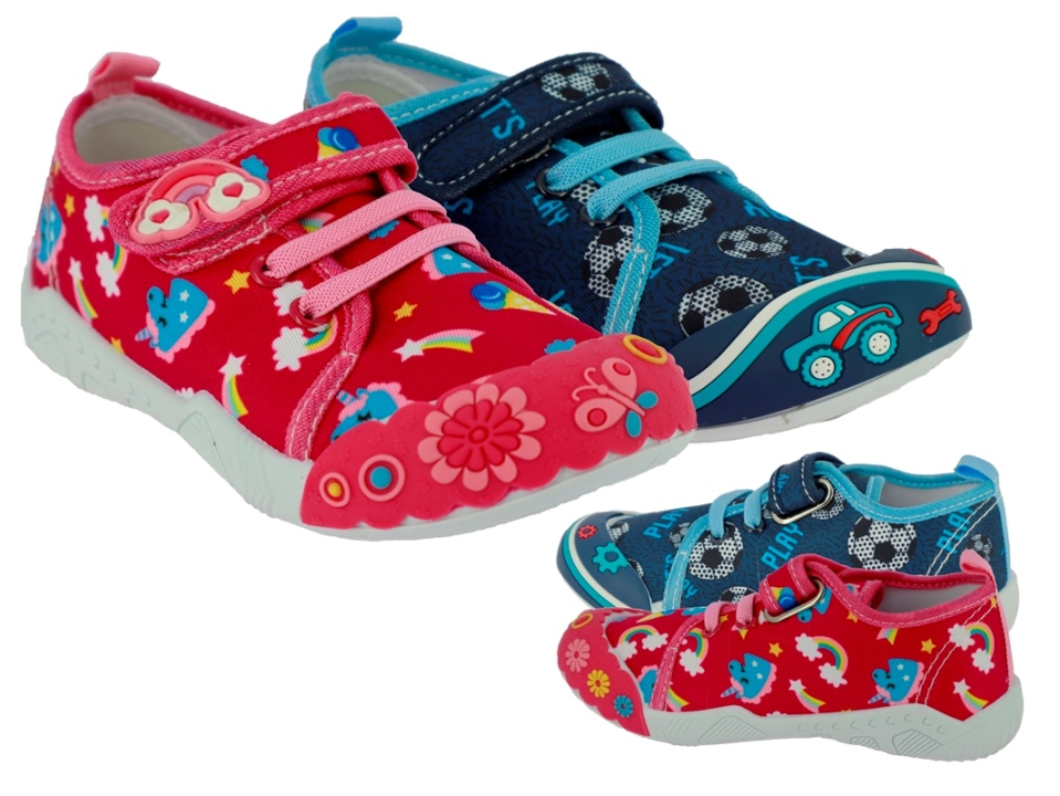 .Ki.-Freizeitschuh, PVC-Sohle, elast.Schnürung, Klettverschl., "Einhorn+Fußball", Textil, navy + fuchsia