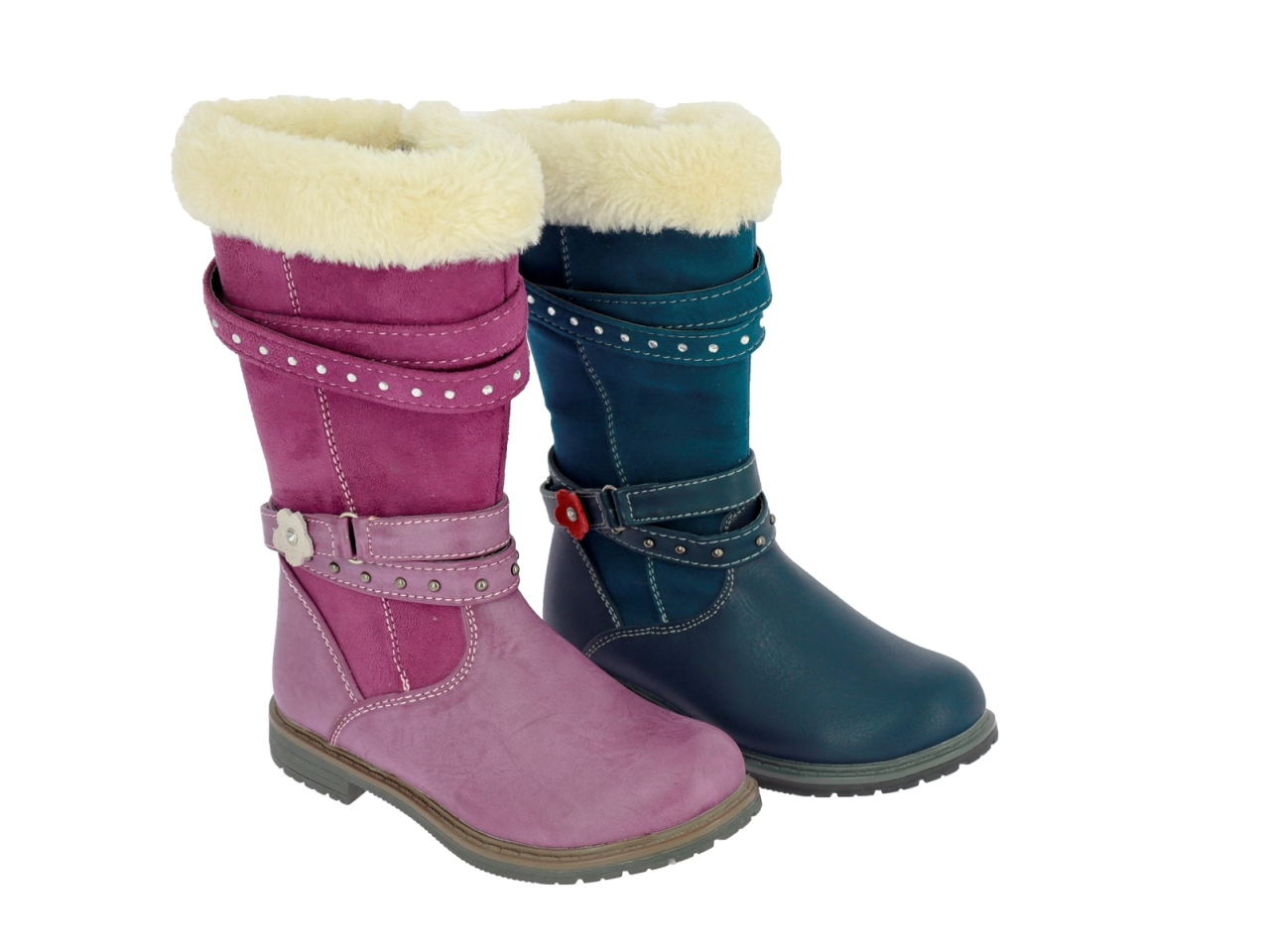 .Ki.-Stiefel, PU, Zierbänder mit Strass, Reißverschluss, Fellrand, Warmfutter, lila+navy