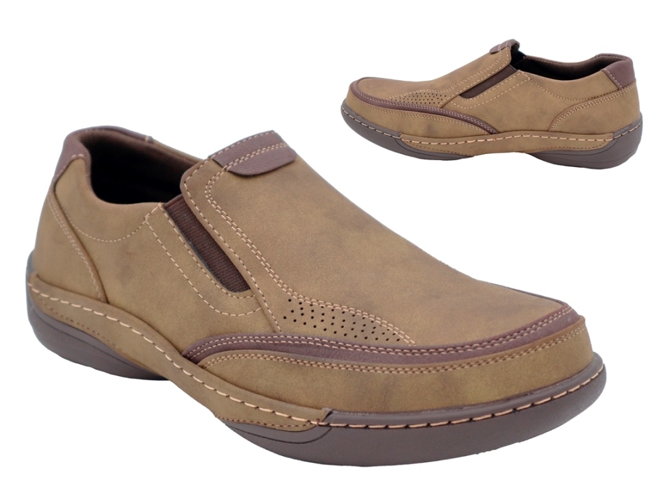 .He.-Schuh, PVC-Sohle, 2x Gummizug, Ziernähte, PU, braun