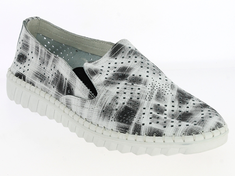 .Da.-Schuh, Gummi-Sohle, Slipper, 2x Gummizug, Lederinnenausst., Leder, grau-meliert