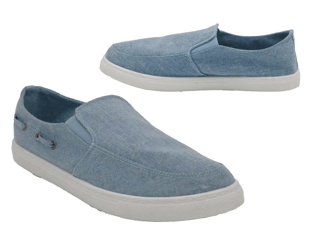.He.-Leinenschuh, Slipper, seitl. Zierband, PVC-Sohle, hl.blau
