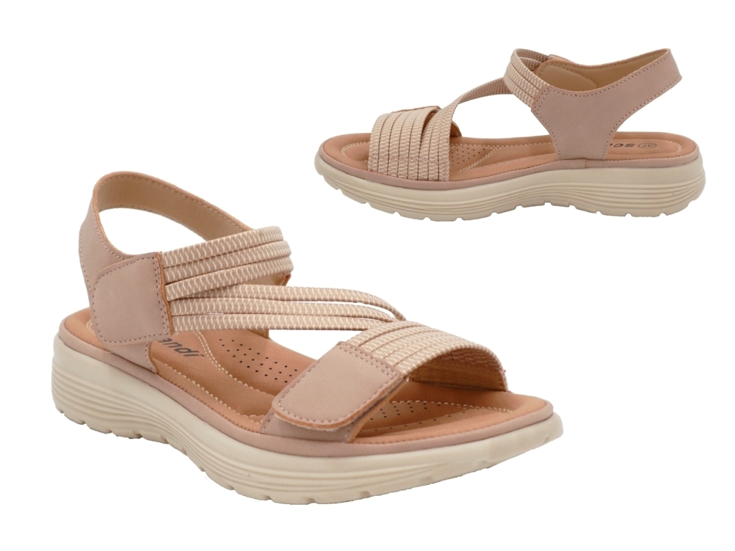 .Da.-Sandalette, PU-Sohle, 2x Klettverschl., elast.Riemchen, PU/Elastic, beige