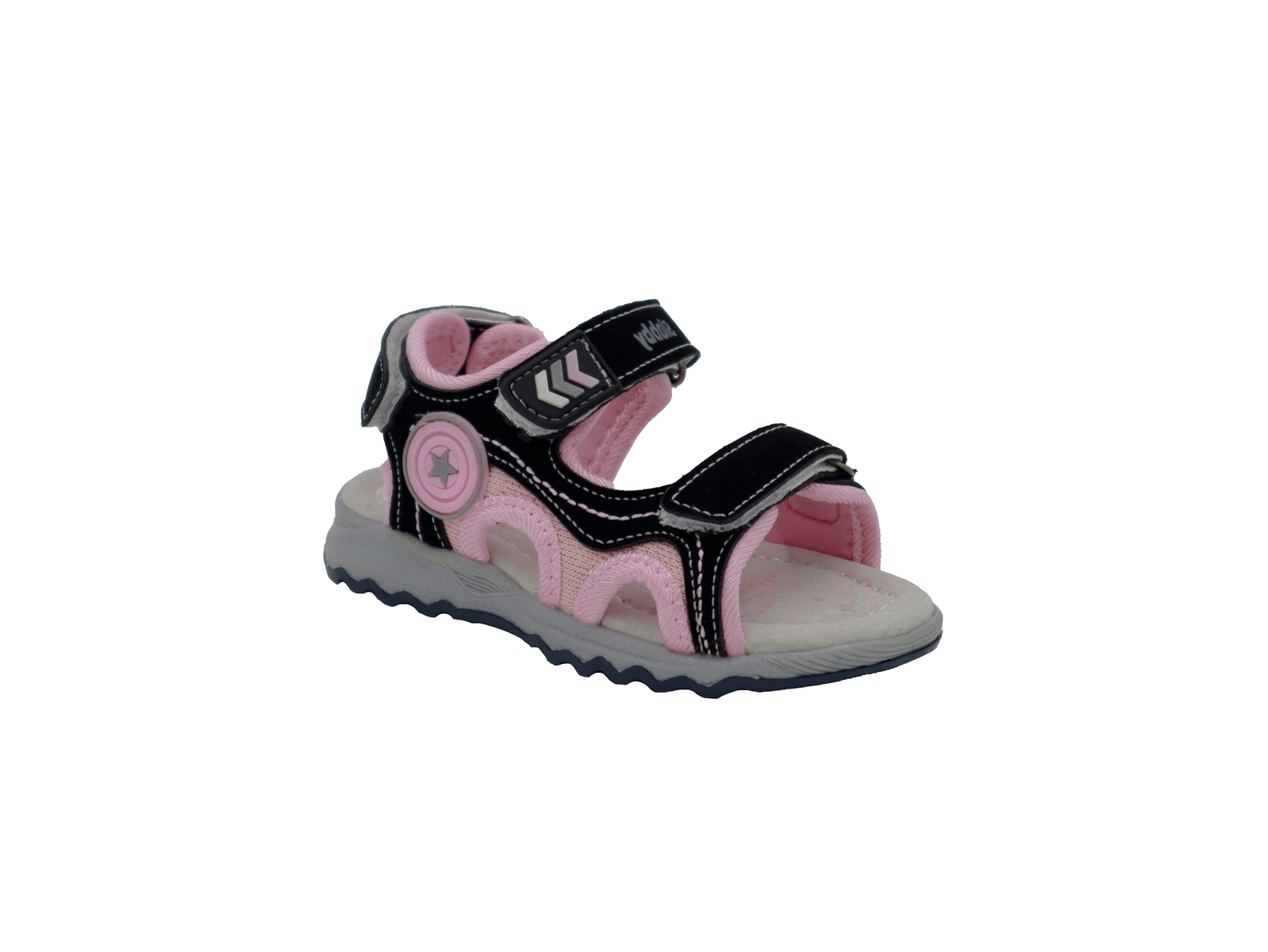 .Ki.-Sandalette, EVA-Sohle, 3xKlettverschluss, PU, schwarz-rosa