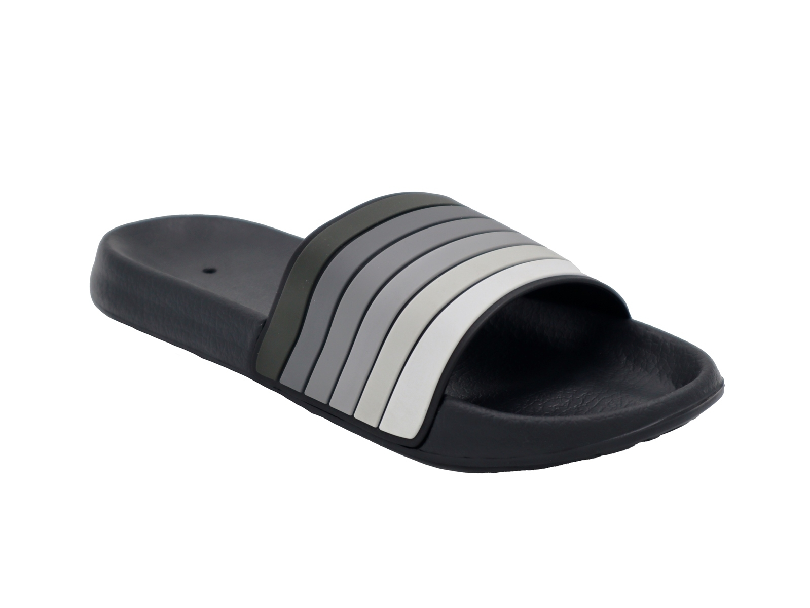 .He.-Badepantolette, EVA, Bandage gestreift, Gummi, schwarz/grau