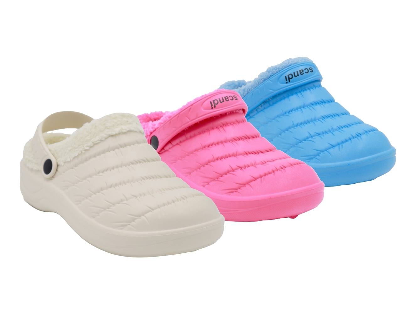 .Da.-EVA Clogs, geschlossen, mit Riemen, Warmfutter, blau+beige+fuchsia