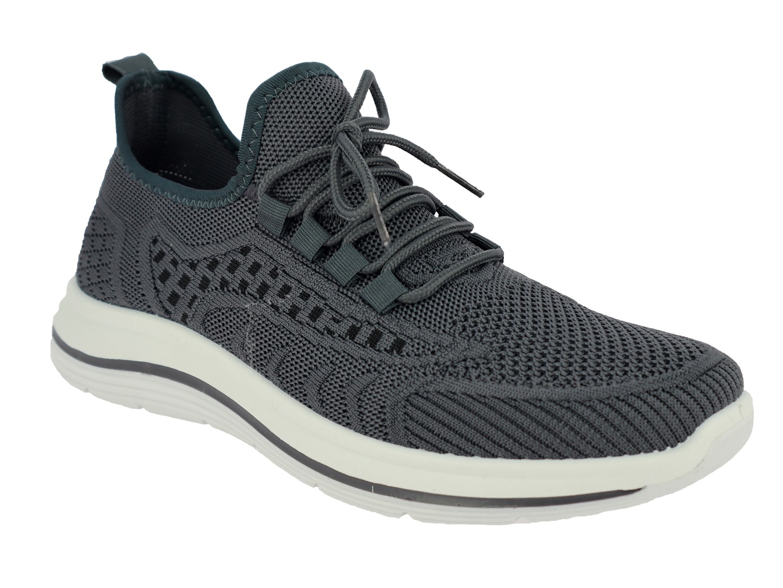 .He,-Sportschuh, PVC-Sohle, Schnürung, Strickoptik, Textil, dunkelgrau