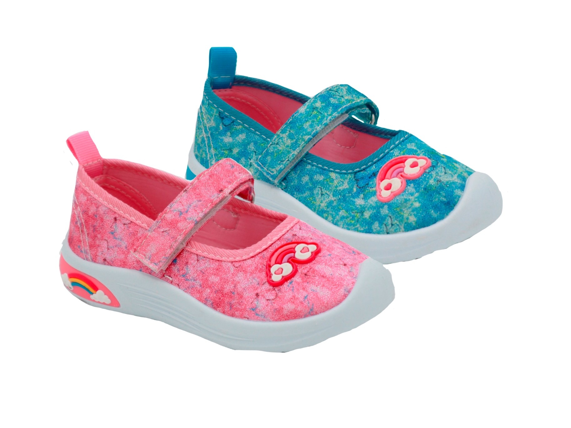 .Ki.-Freizeitschuh, PVC-Sohle, Klettverschl., "Regenbogen", Textil, fuchsia + blau