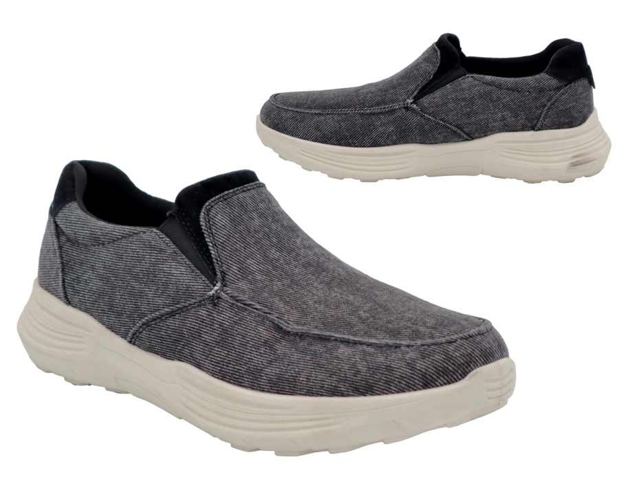 .He.-Leinenschuh, TPR-Sohle, Gummizug, Slipper, Textil, meliert, schwarz