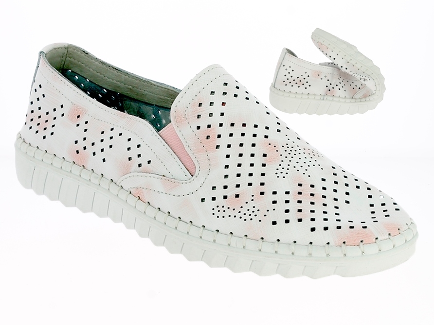.Da.-Schuh, Gummi-Sohle, Slipper, 2x Gummizug, Lederinnenausst., Leder, weiß-pink