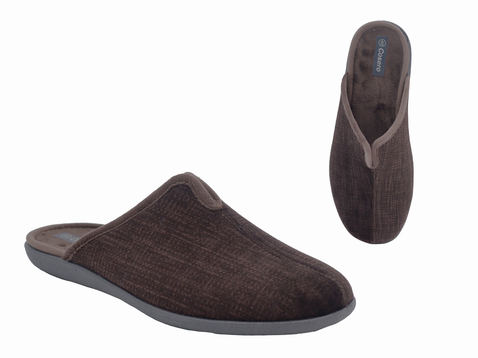 .He.-Pantoffel, Sp., PU-Sohle, gemustert, mit Schlitz, Textil, braun