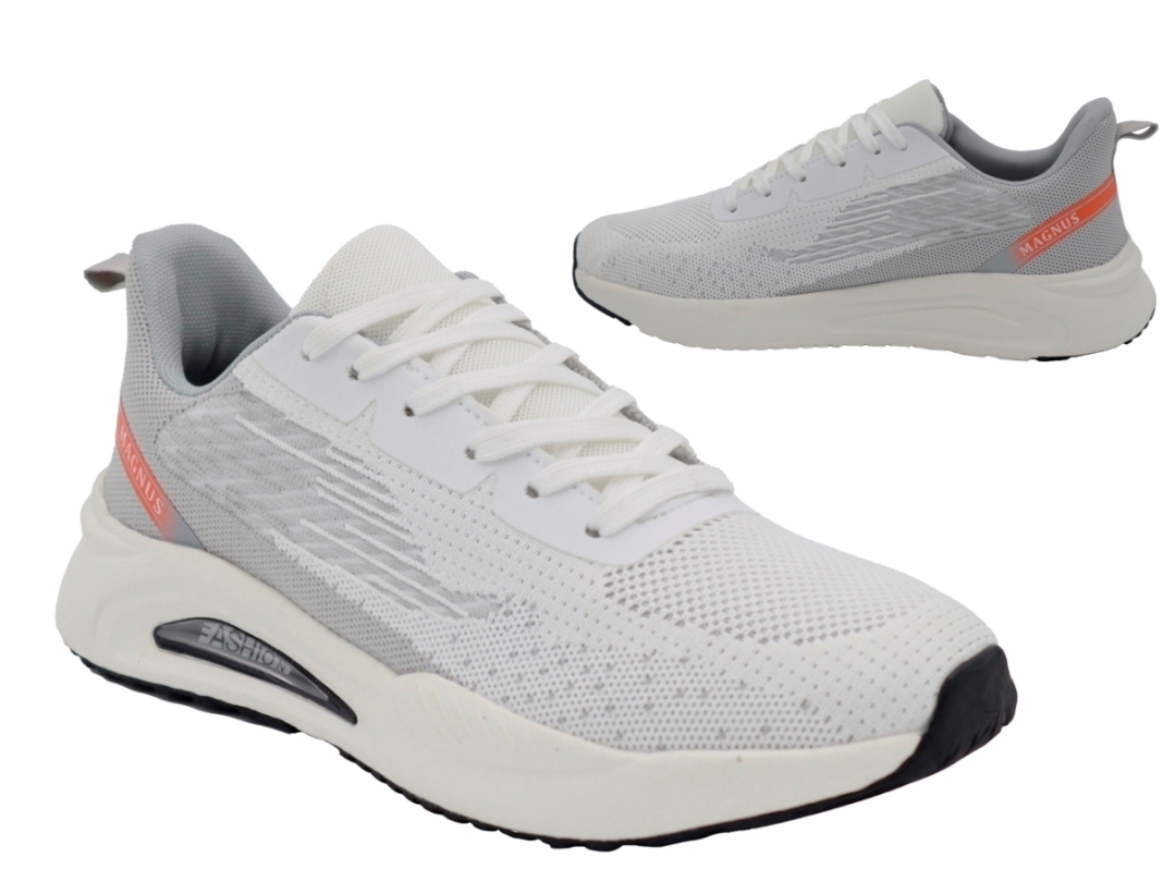 .He.-Sportschuh, EVA-Sohle, Schnürer, Strickoptik, Mesh, weiß-grau