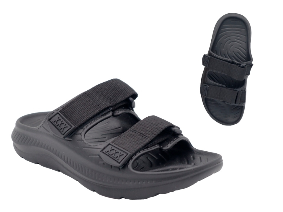 .He.-Badepantolette, EVA-Sohle, 2 Bandagen m. Klettverschl., Textil/EVA, schwarz