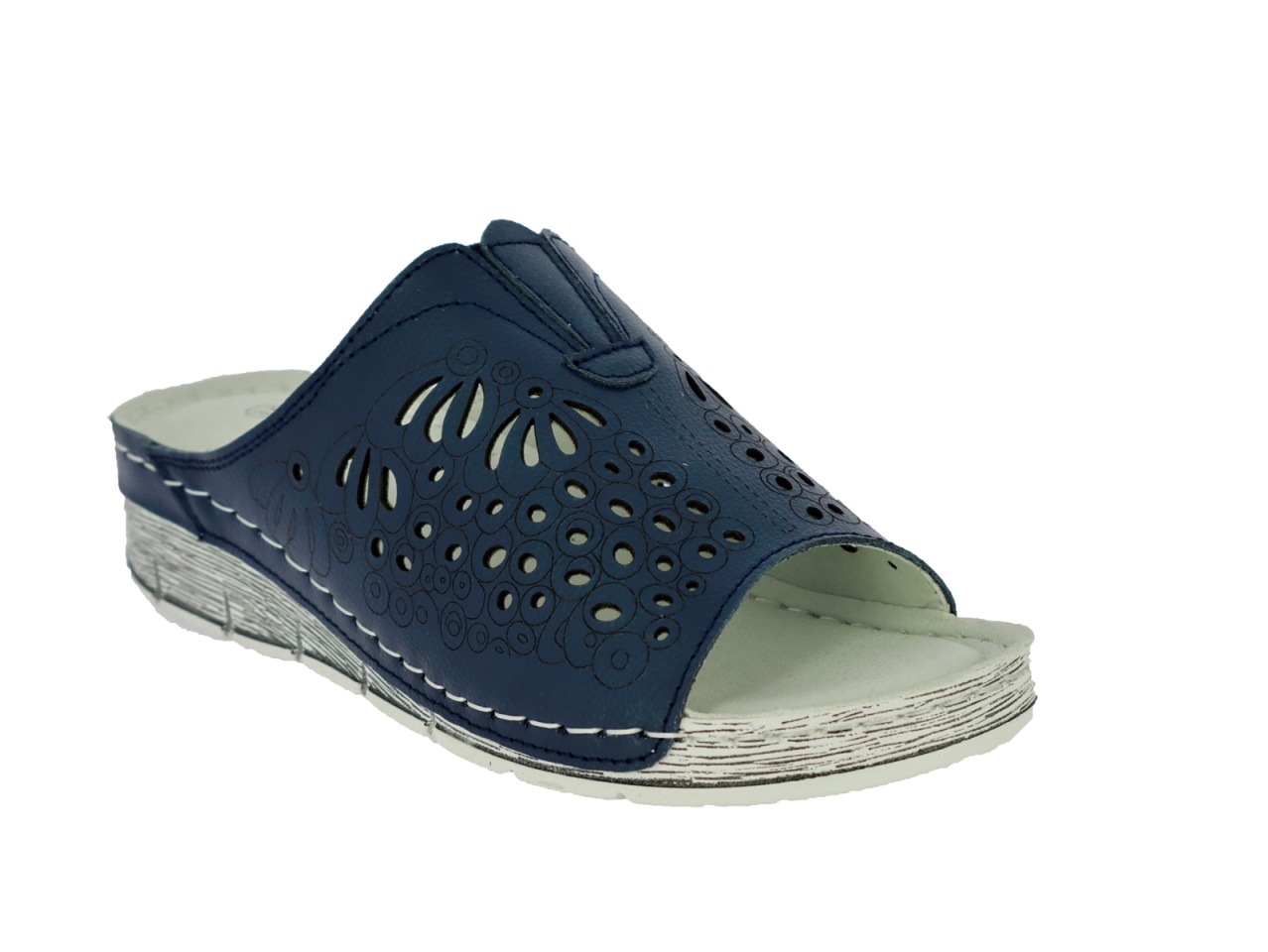 .Da.-Pantolette, PU-Sohle, m. Löcher, Lederinnensohle, Leder, navy