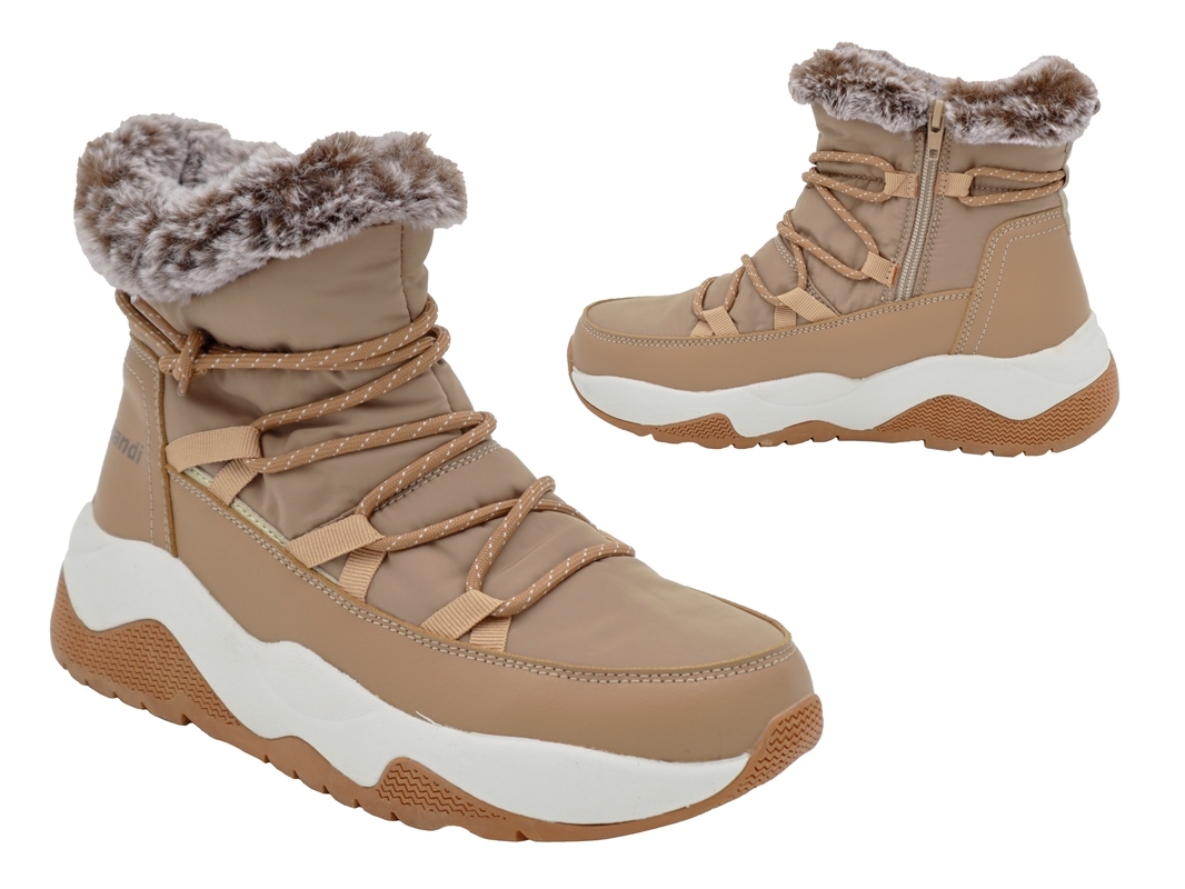 .Da.-Knöchelschuh, TPR/EVA-Sohle, seitl. Reißverschl.+Schnürung, Fellrand, Warmfutter, PU, braun