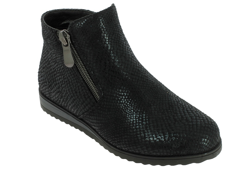 .Mäd.-Stiefelette, TPR-Sohle, 2 x Reißverschl., Microfiber (geprägt), leicht gefüttert, Schlangenoptik, schwarz
