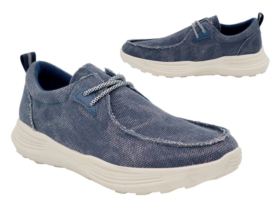.He.-Leinenschuh, TPR-Sohle, Schnürer, Textil, meliert, blau