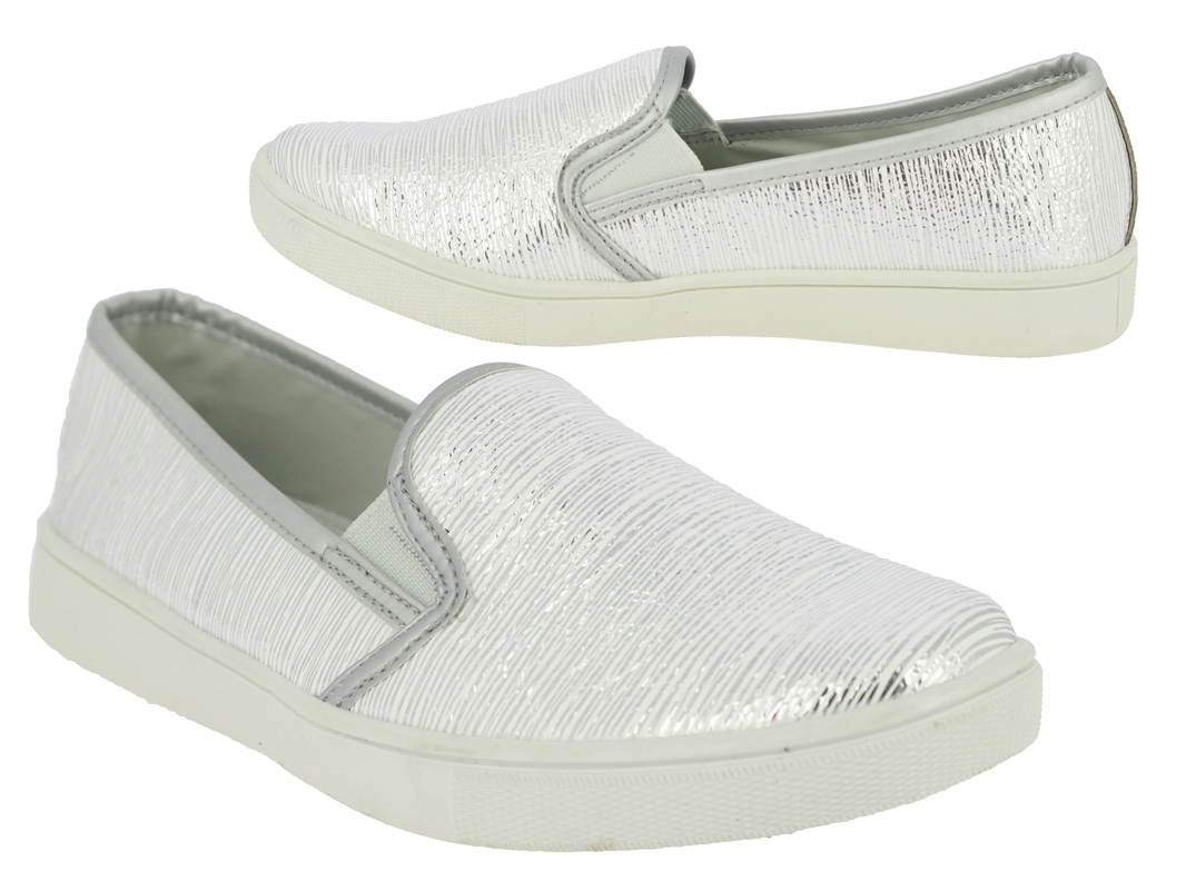 .Da.-Slipper, geprägt, PU, Lederinnensohle, TPR-Sohle, silber-weiß