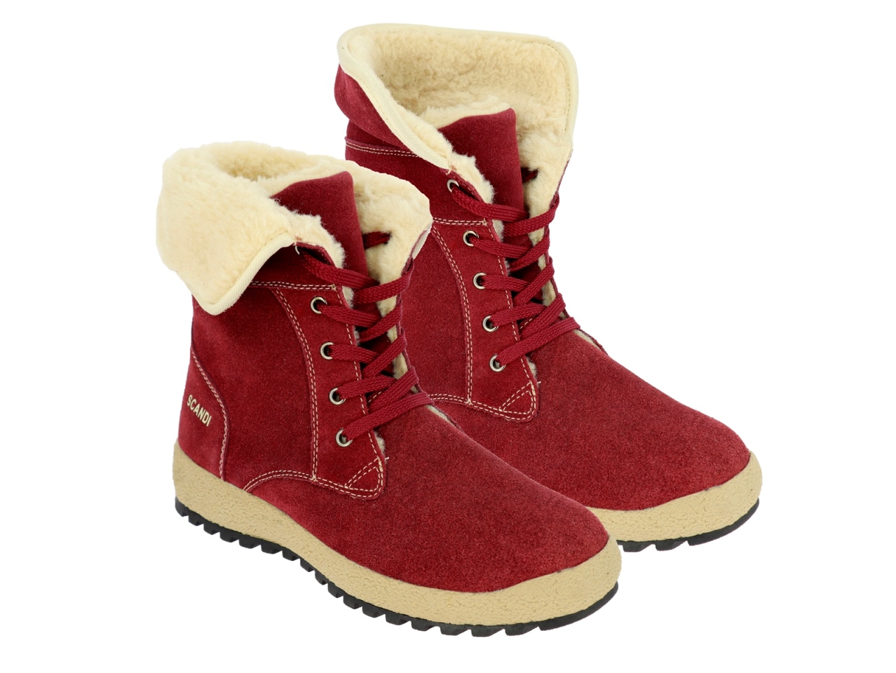 .Da.-Knöchelschuh, TPR-Sohle, Schnürer, Fellumschlag, Warmfutter, Wildleder, bordeaux