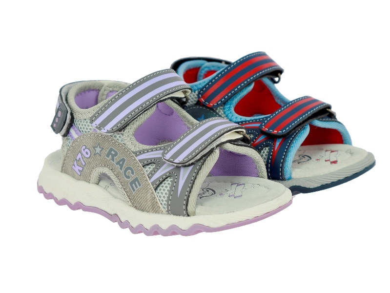 .Ki.-Sandalette, EVA-Sohle, 3xKlettverschluss, PU, grau-lila+blau-rot