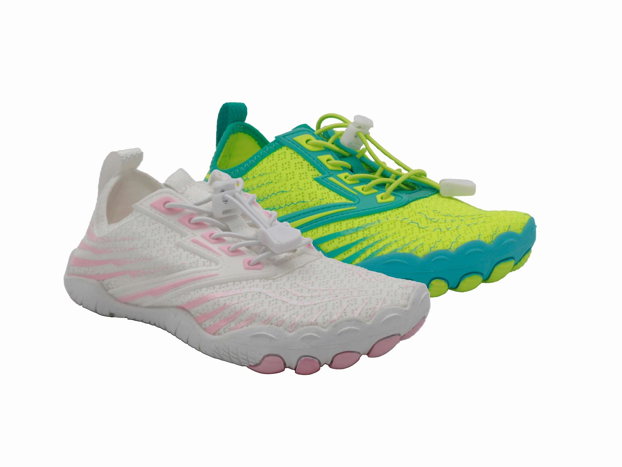 .Ki.-Barfußschuh, Gummi-Sohle, mit verstellb. Gummizug, Mesh, weiß-rosa+hellgrün-türkis
