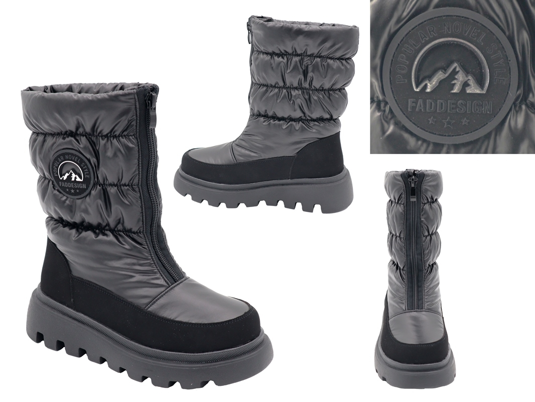 .Ki.-Stiefel, TPR-Sohle, Reißverschluss mittig, Warmfutter, PU/Textil, schwarz