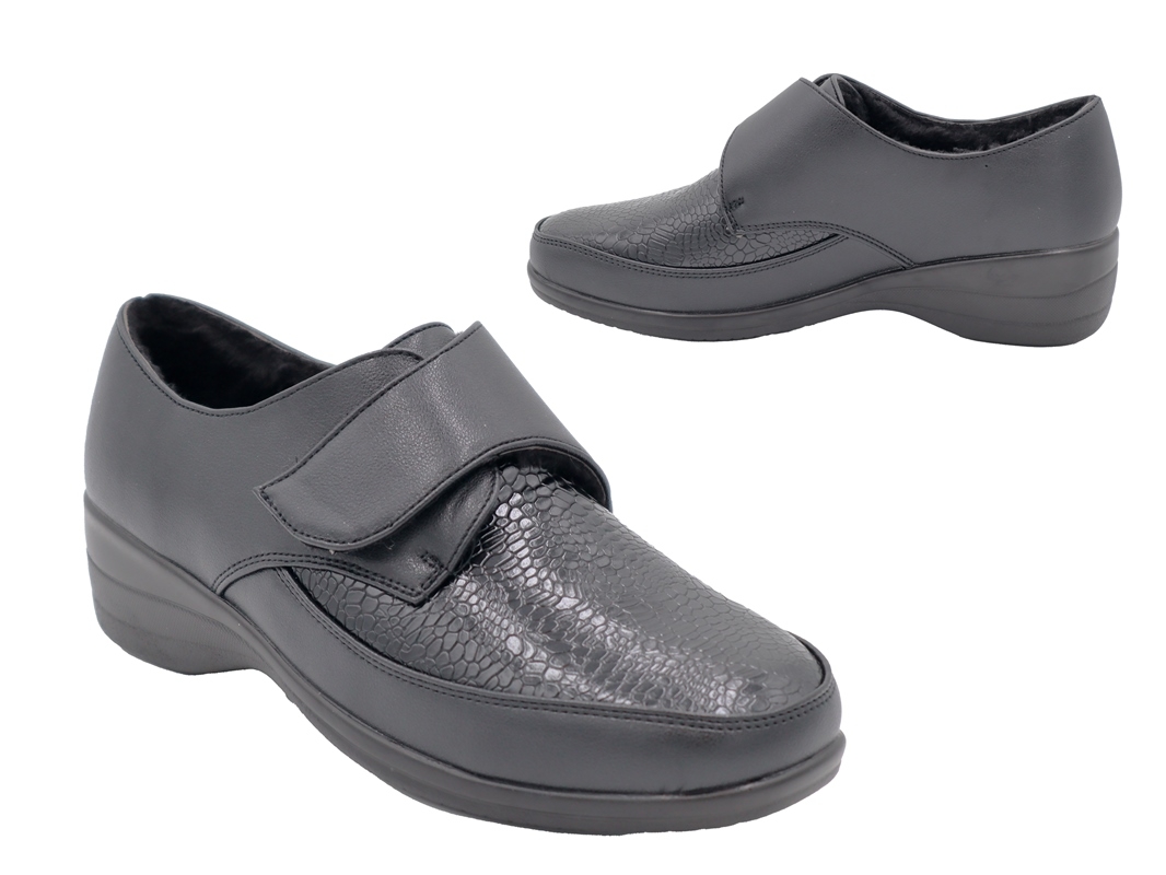 .Da.-Schuh, PU-Sohle, 1x Klettverschl., Schlangenmuster, Warmfutter, PU, schwarz