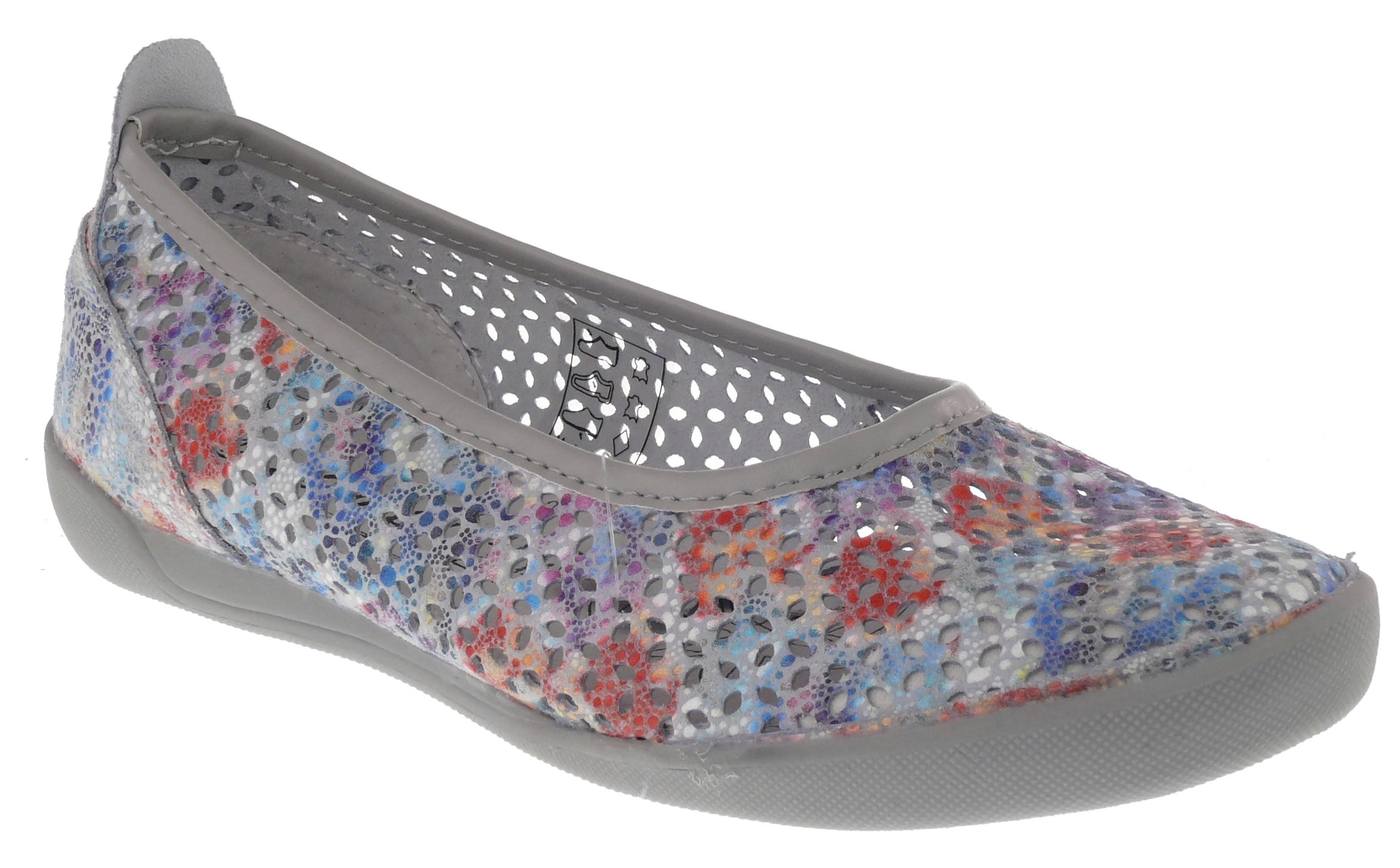 .Da.-Ballerina, TPR-Sohle, bedrucktes Leder, Leder-Innensohle, gelocht, bunt