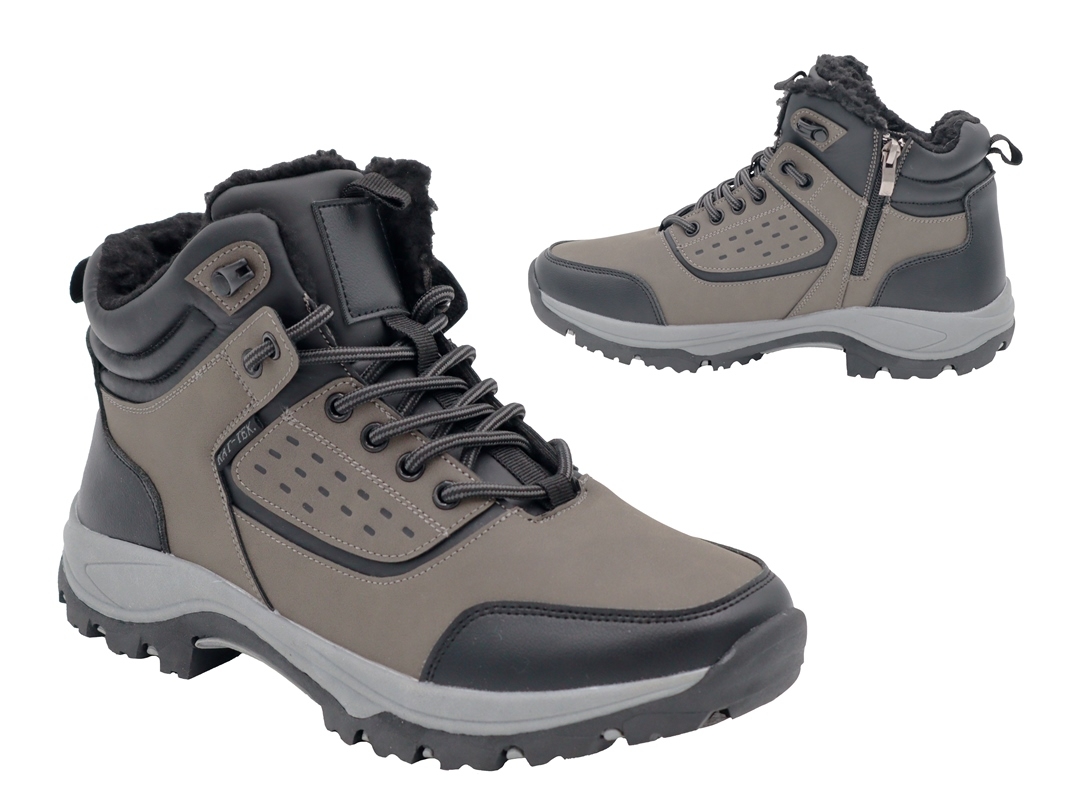 .He.-Knöchelschuh, TPR-Sohle, Schnürung+seitl. Reißverschluss, KAT-TEX, gefüttert, PU, braun