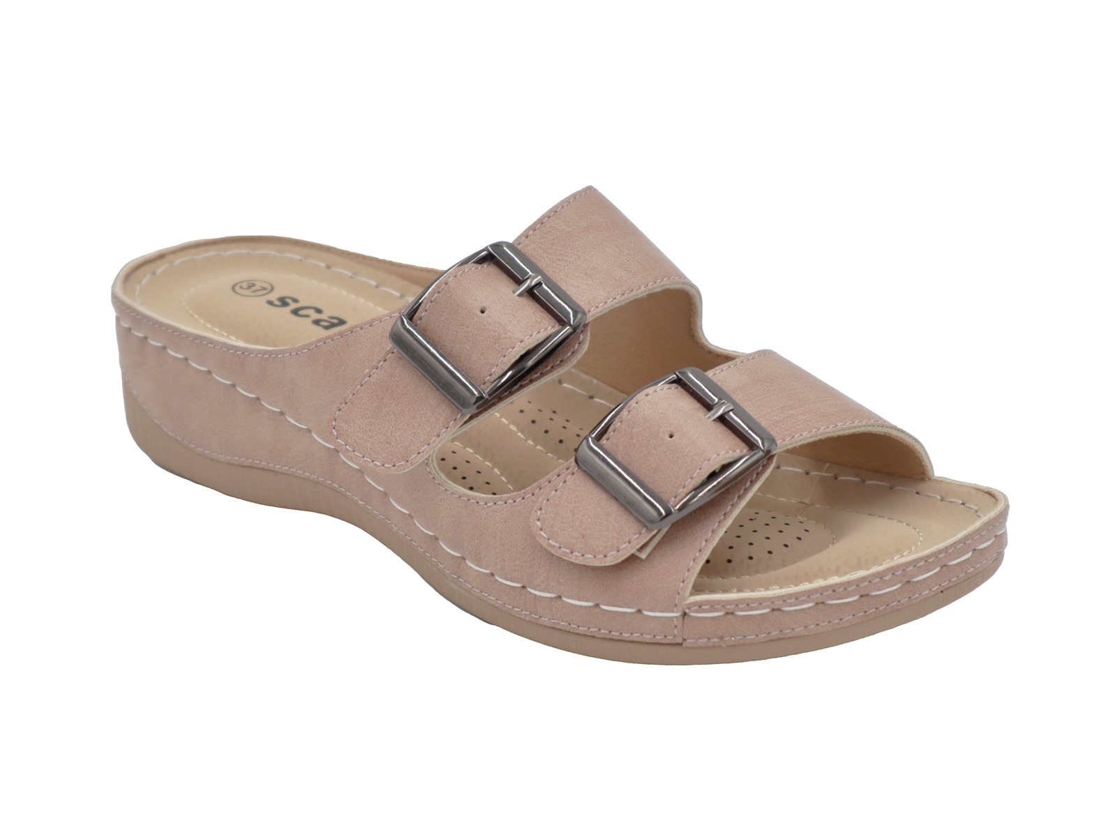 .Da.-Pantolette, PU-Sohle, 2x Bandagen mit Schnallen, PU, rosa