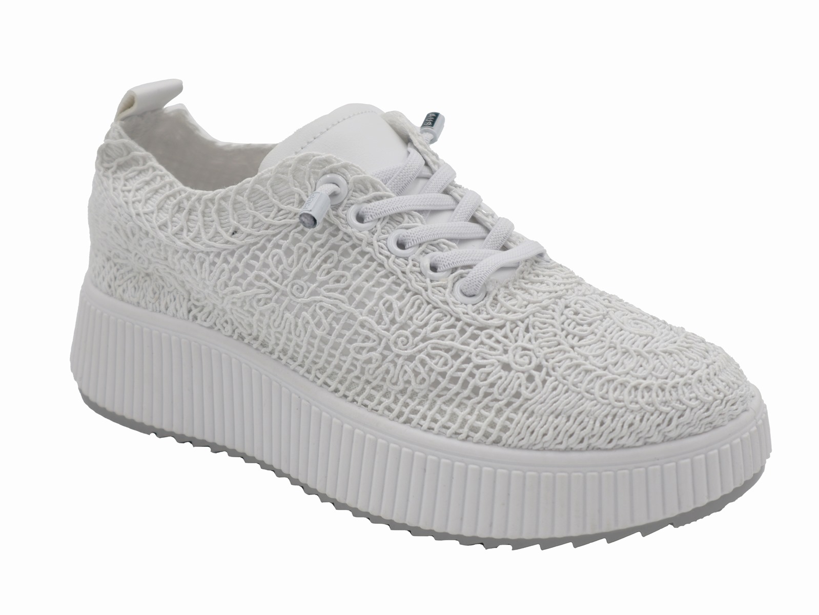 .Da.-Leinenschuhe, dicke PVC-Sohle, elast. Schnürung, Häkelmuster, Textil, weiß