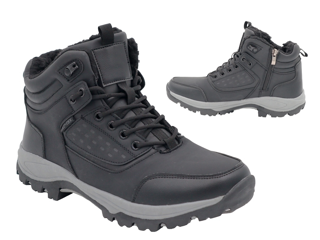 .He.-Knöchelschuh, TPR-Sohle, Schnürung+seitl. Reißverschluss, KAT-TEX, gefüttert, PU, schwarz