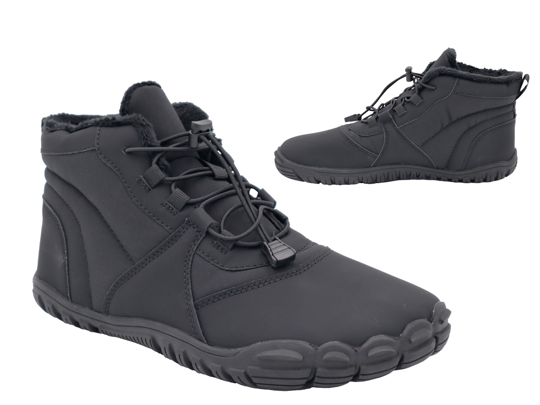 .He.-Barfußschuh, Gummi-Sohle, "KAT-TEX", verstellbare elast. Schnürung, leicht gefüttert, PU/Textil, schwarz