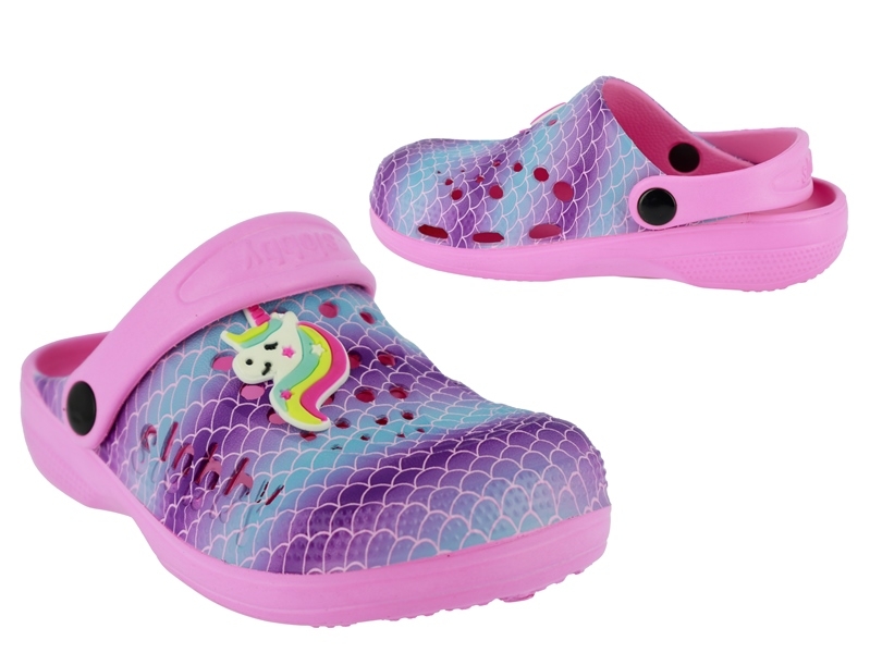 .Ki.-EVA Clogs, SLOBBY, mit Riemen+Löcher, "Dino+Einhorn", pink