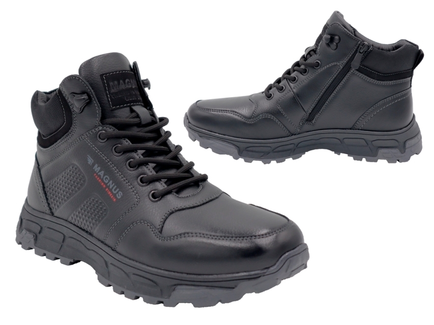 .He.-Knöchelschuh, TPR-Sohle, Reißverschl., Schnürer, Warmfutter, PU, schwarz