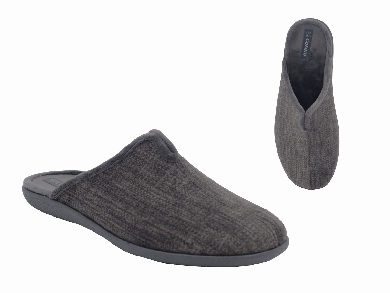 .He.-Pantoffel, Sp., PU-Sohle, gemustert, mit Schlitz, Textil, grau