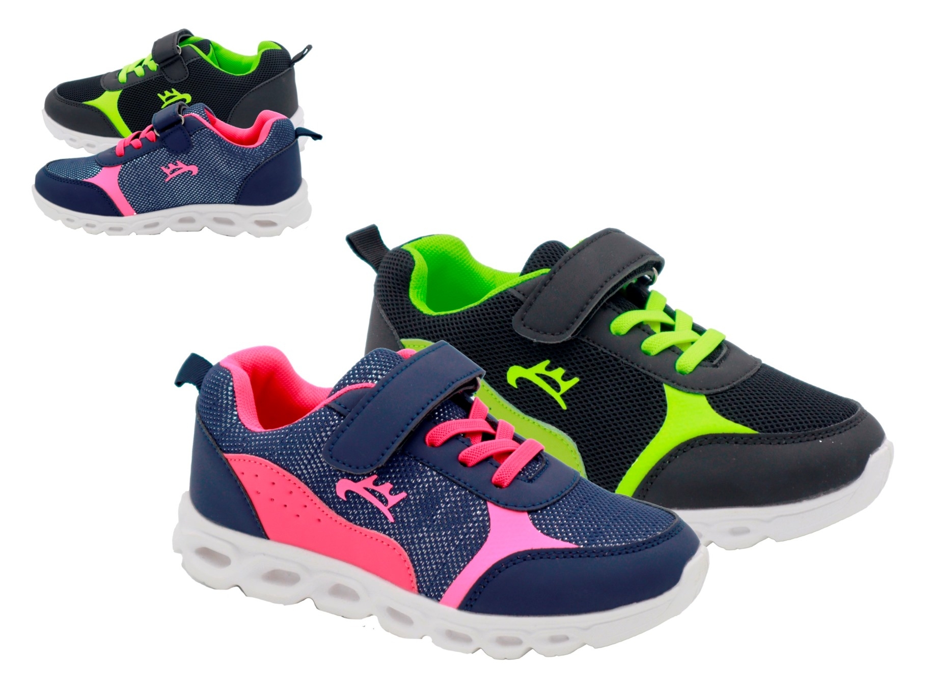 .Ki.-Sportschuh, EVA-Sohle, Gummizugschnürung, 1x Klettverschl., PU/Mesh, navy-fuchsia + schwarz-grün