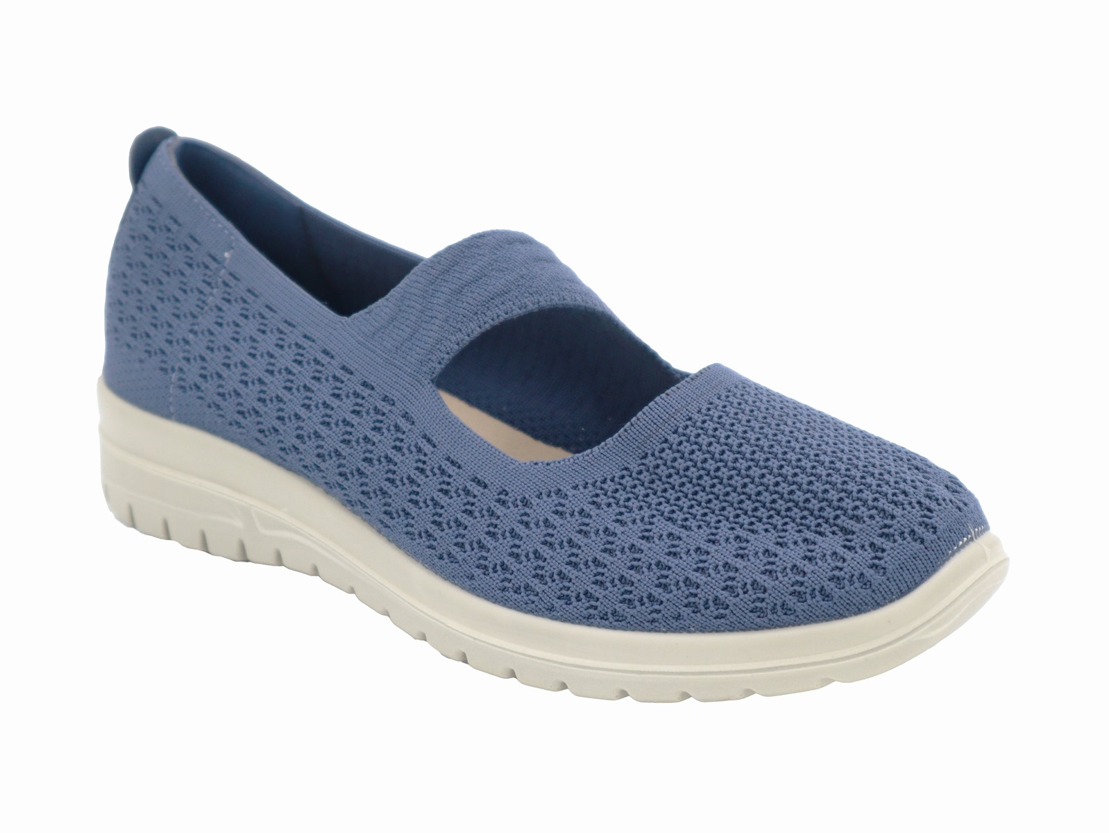.Da.-Leinenschuhe, PU-Sohle, Slipper, Riemen mit Gummizug, Textil, blau