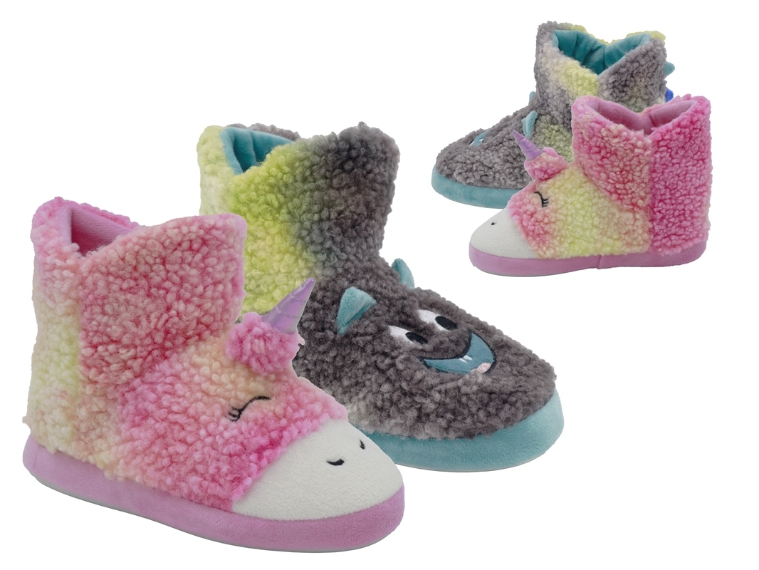 .Ki.-Hausschuh, TPR-Sohle, "Einhorn+Dino", pink+grün