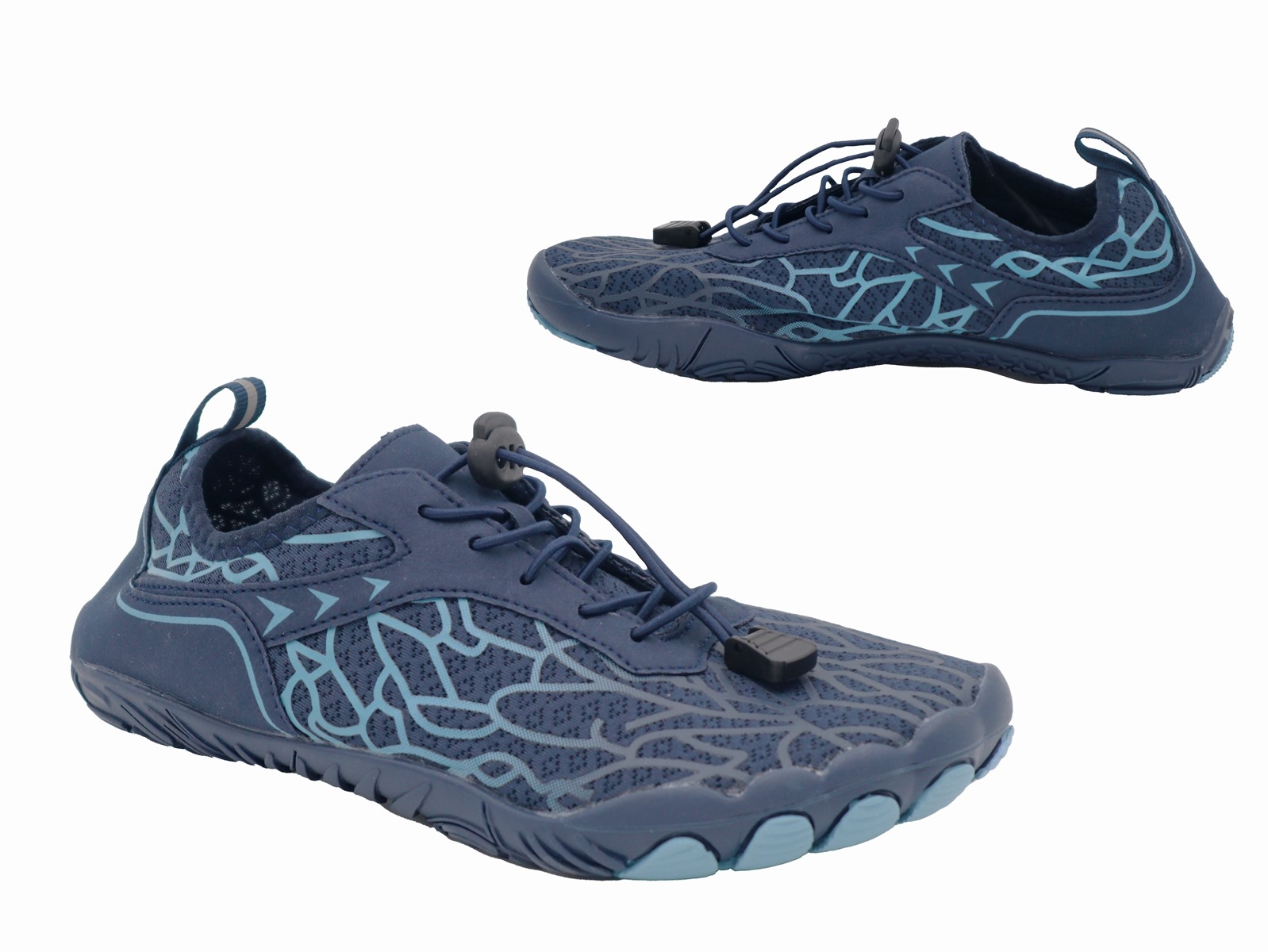 .Da.-Barfußschuh, Gummi-Sohle, verstellbare elast. Schnürung, Textil, navy